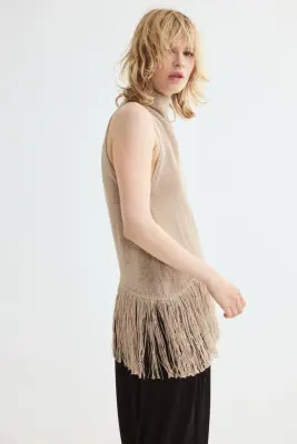 Top asymétrique à franges - Beige clair — photo 2