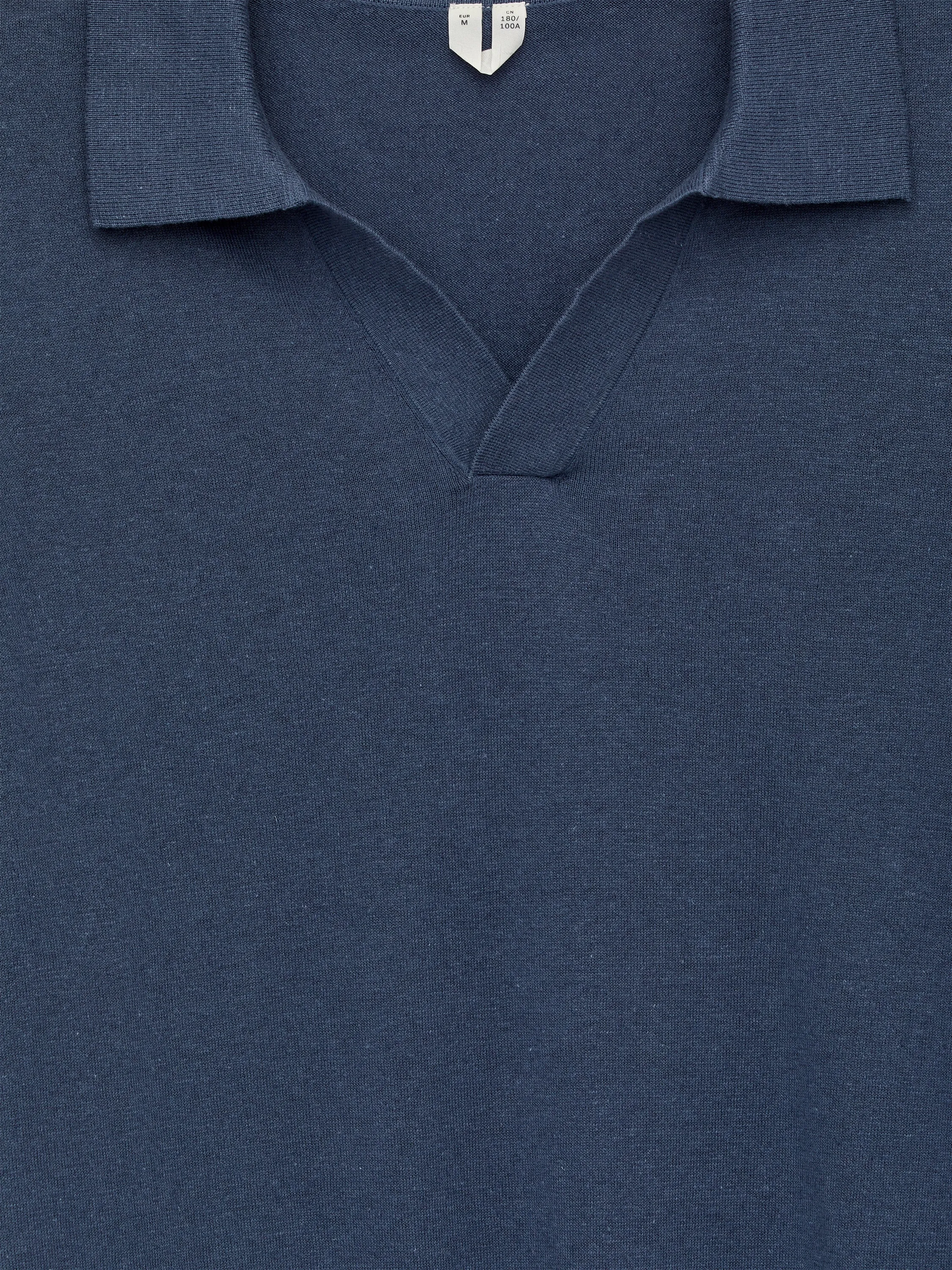 Polo en lin et coton - Bleu foncé