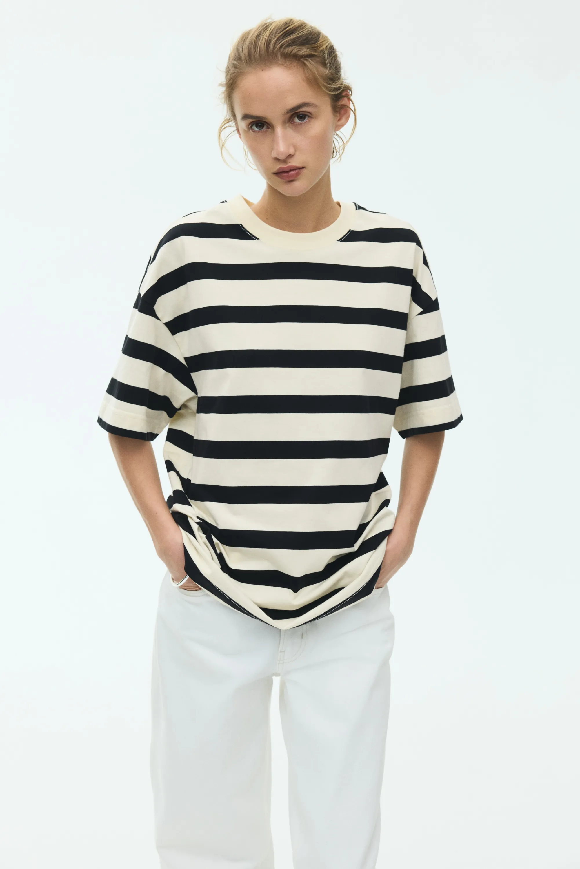 T-shirt oversize - Beige clair/rayé