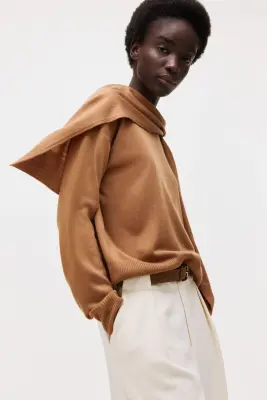 Pull avec détail façon écharpe - Marron clair — photo 3