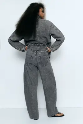 Barrel High Waist Jeans - Gris denim — photo 3
