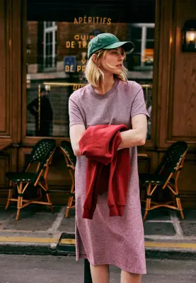 La robe t-shirt - Rayures framboise