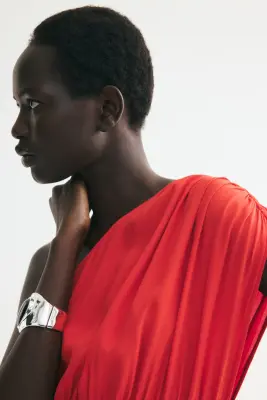 Robe asymétrique à effet drapé - Rouge vif — photo 3
