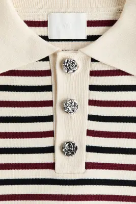 Polo à épaulettes en maille fine - Crème/rayé — photo 5