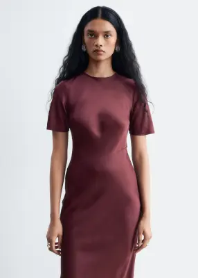 Robe longue à manches courtes - Rouge foncé — photo 3