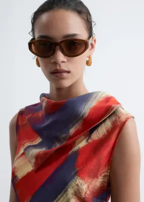 Scarf-Detail Midi Dress - Rouge/Imprimé — photo 4