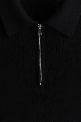 Polo texturé Slim Fit - Noir — photo 4