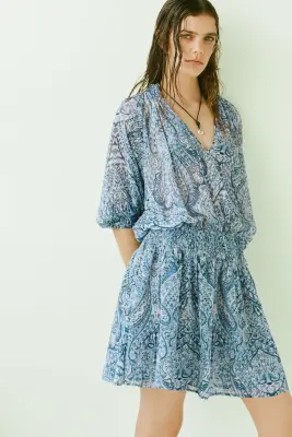 Robe tunique oversize - Bleu/motif cachemire — photo 1