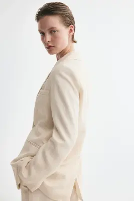 Blazer à fermeture droite en twill - Beige clair — photo 3