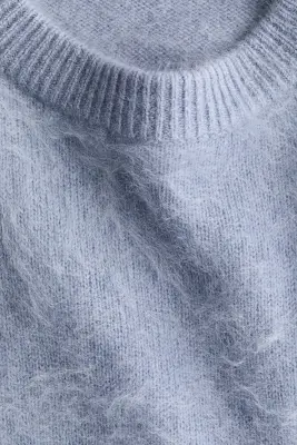 Pull en laine brossée avec foulard - Bleu ancien clair — photo 5