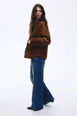 Veste oversize matelassée en velours côtelé - Marron — photo 3
