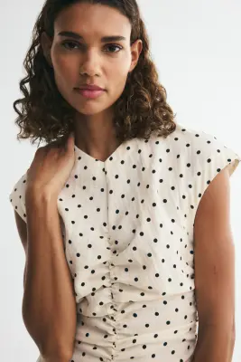 Robe à mancherons avec base en pointes - Crème/pois — photo 1