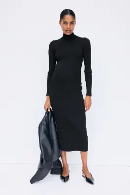 MAMA Robe en maille côtelée avec col cheminée - Noir — photo 2