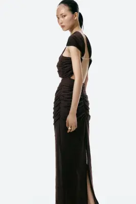 Robe découpée avec détail façon cape - Marron foncé — photo 3