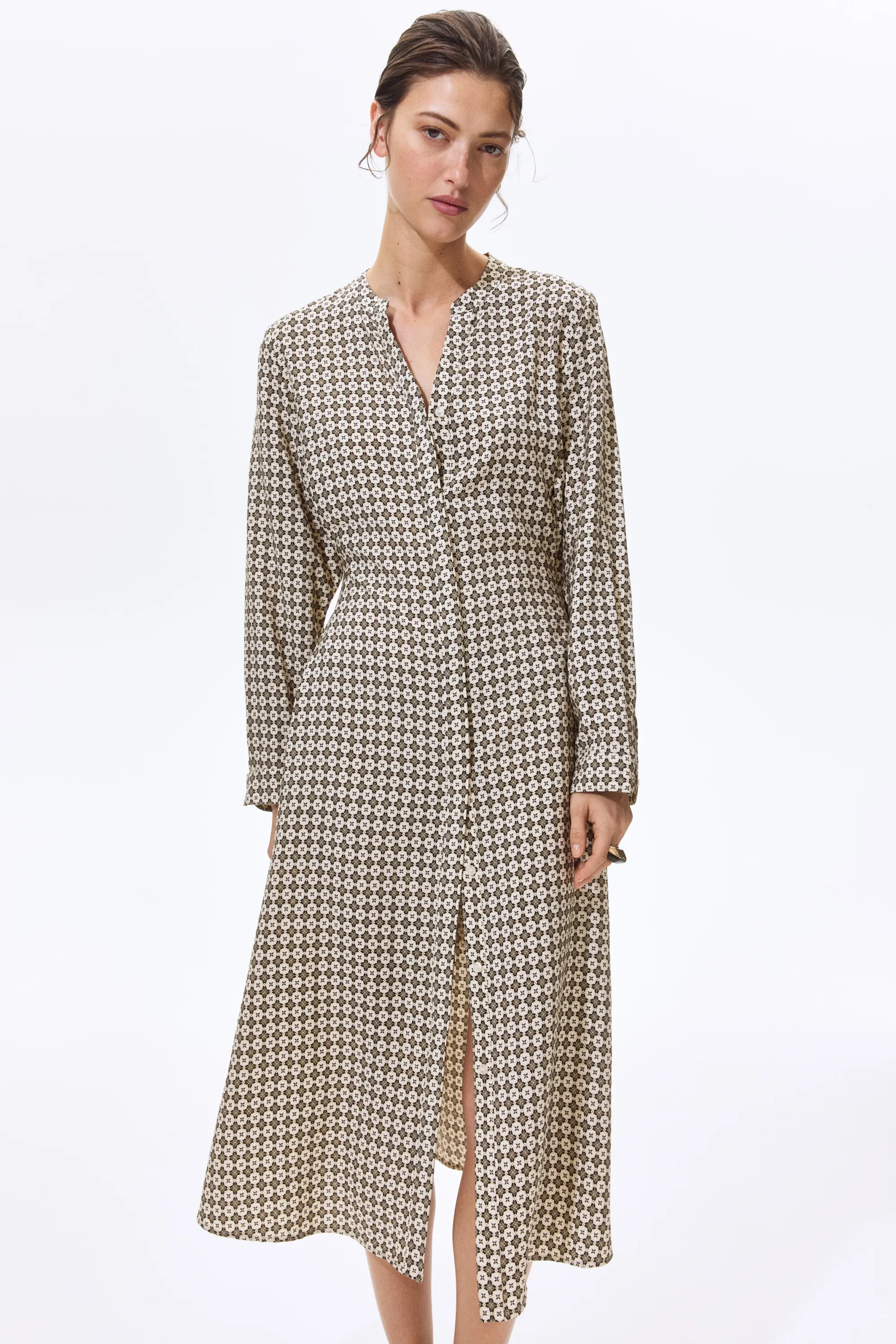 Robe avec ceinture à nouer - Crème/motif