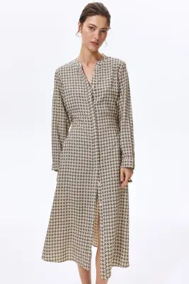 Robe avec ceinture à nouer - Crème/motif — photo 1