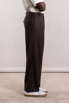 Pantalon French Military - Flanelle de laine Marron Foncé — photo 4