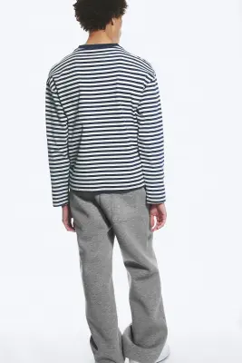 T-shirt ample à manches longues - Rayures blanches et bleu marine — photo 2