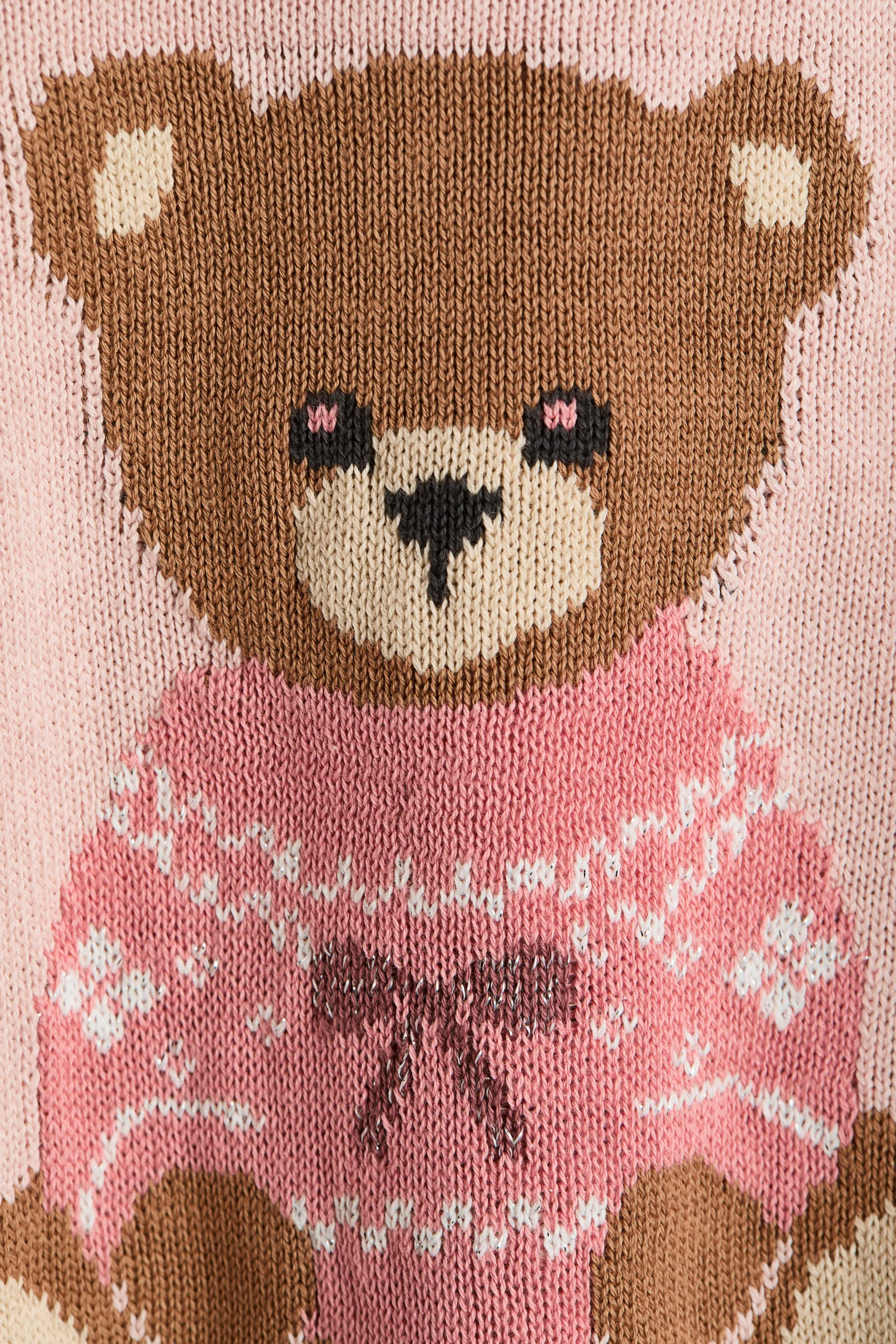 Pull jacquard en coton - Rose ancien/nounours