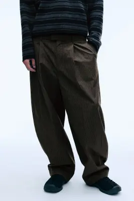 Pantalon chino Felix Barrel - Marron à carreaux — photo 1