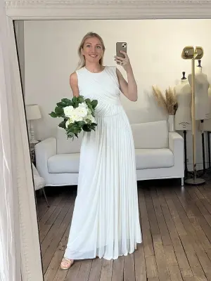Robe de mariée drapée longue en soie blanche NEUVE Prix boutique 3000€ Taille 38 — photo 4
