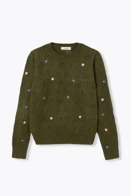 Pull brodé de fleurs Femme