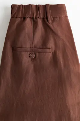 Pantalon large en lin mélangé - Marron foncé — photo 4
