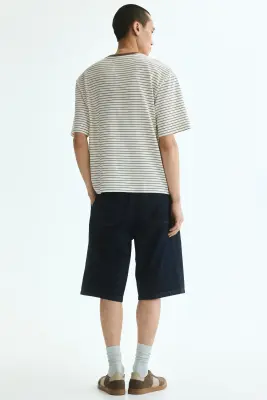 T-shirt boxy Relaxed Fit en coton - Crème/rayures marron — photo 3