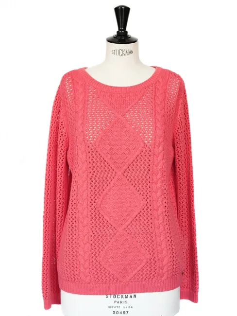 Pull en maille de coton rose vif NEUF Taille 38