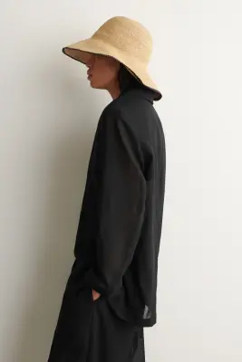 CHAPEAU EN RAPHIA À BORDURE CONTRASTÉE - COULEUR D'ORIGINE / BRUN — photo 2