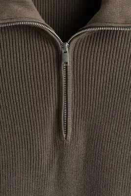 Pull Regular Fit avec col zippé - Taupe foncé — photo 5