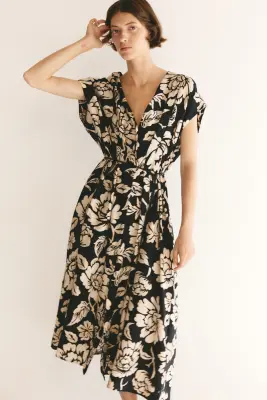 Robe midi à boutons - Noir/fleuri — photo 1