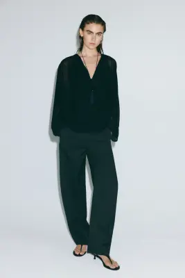 Blouse à encolure bénitier en maille fine - Noir — photo 2