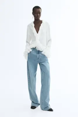 High Waist Jeans avec strass - Bleu denim clair — photo 3