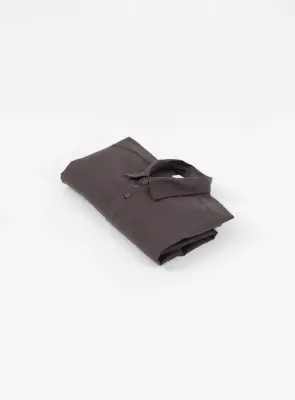 Shirt with Polo Tab in Chocolate Cotton Flannel — photo 3