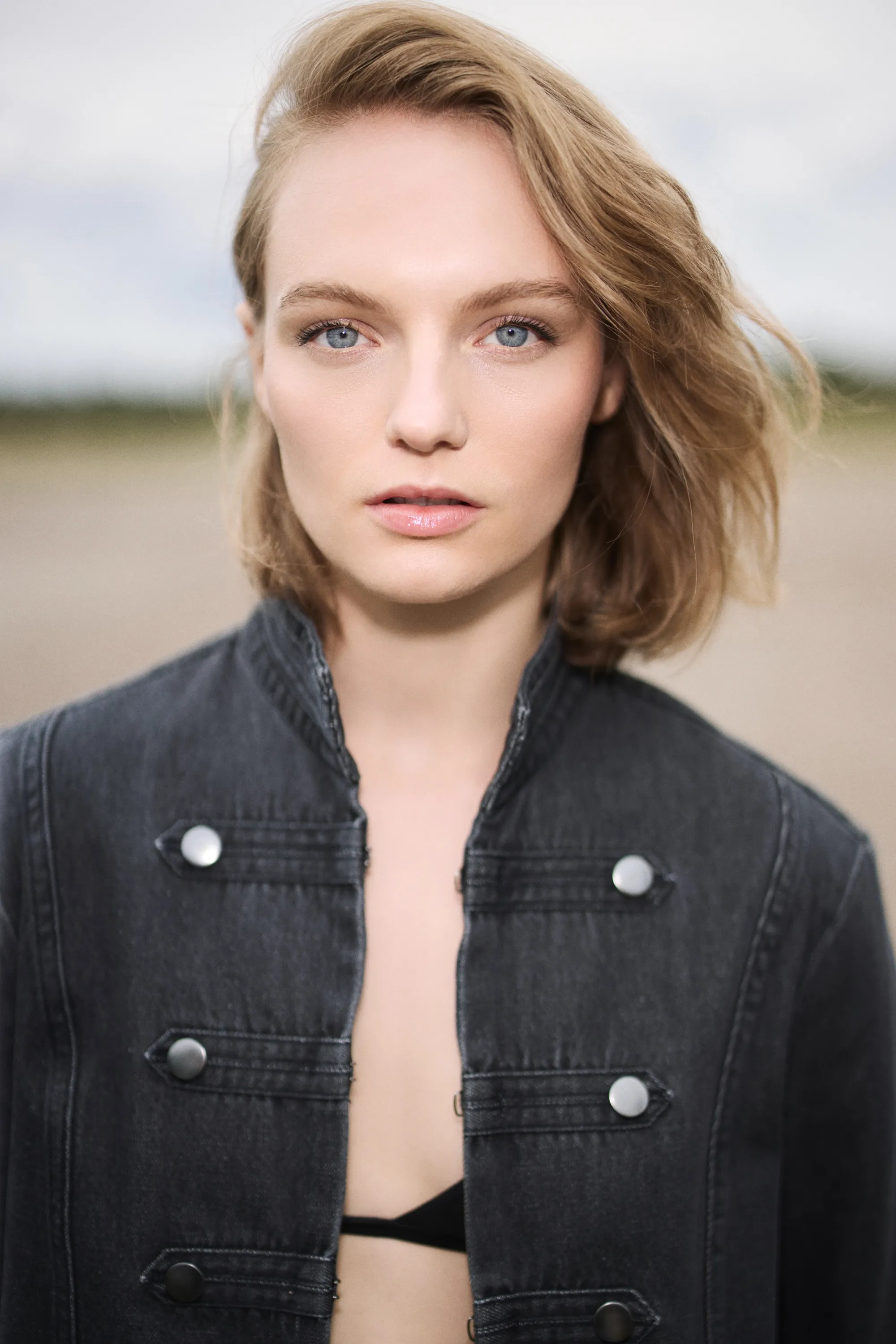 Veste cloutée en denim - Gris denim foncé
