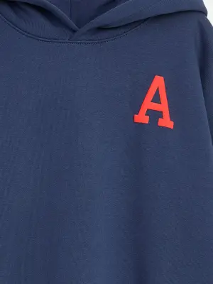 Sweat à capuche en tissu lourd - Bleu foncé/A rouge — photo 2