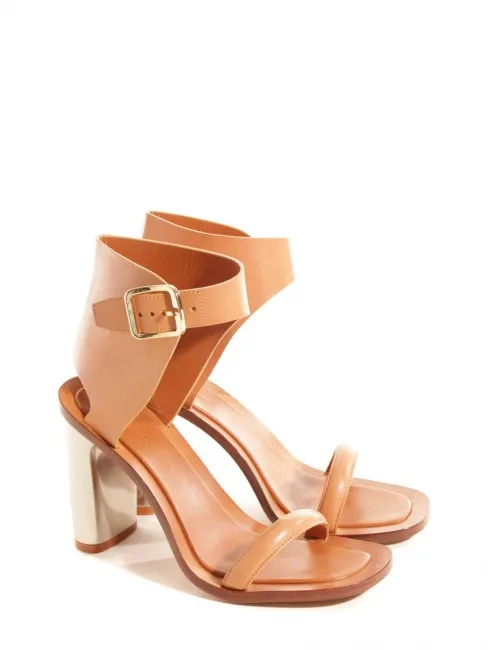 Sandales BAM BAM bride cheville large en cuir fauve et talon argent Px boutique 650€ Taille 38.5