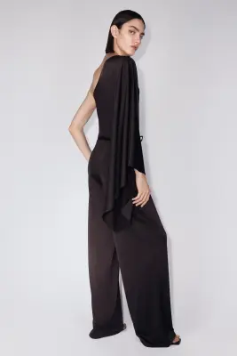 Tie-belt one-shoulder jumpsuit - Bordeaux — photo 4