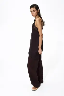 Pantalon en lin mélangé - Marron foncé — photo 2
