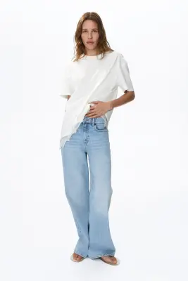 T-shirt asymétrique avec dentelle - Blanc — photo 1