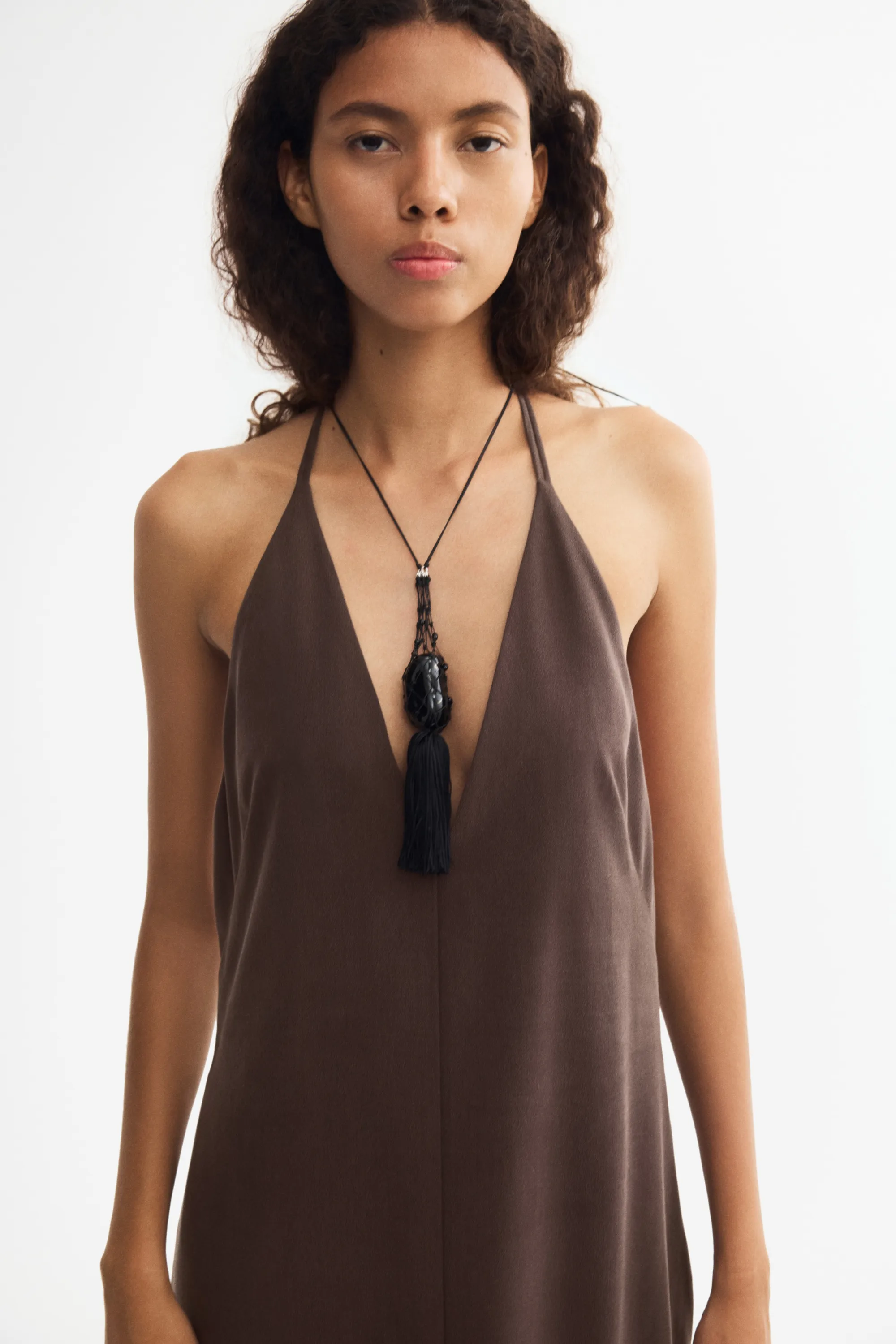 Robe dos nu en crêpe - Marron foncé