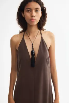 Robe dos nu en crêpe - Marron foncé — photo 1