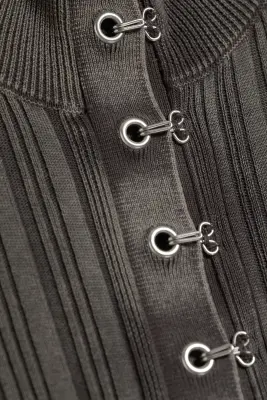 Cardigan côtelé ajusté - Gris foncé délavé — photo 4