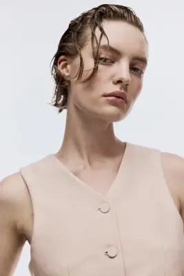 Gilet sans manches avec encolure en V et basque - Beige clair — photo 1
