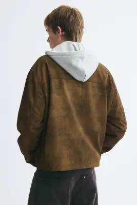 Veste zippée en tissu gratté - Marron — photo 3