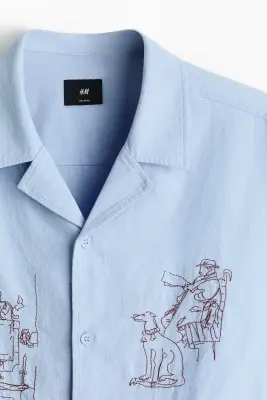 Chemise Relaxed Fit en coton avec col cubain - Bleu clair — photo 4