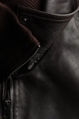 Veste en cuir avec col entonnoir - Marron foncé — photo 5