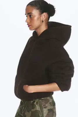 Sweat à capuche oversize texturé en mélange de laine - Marron foncé — photo 2