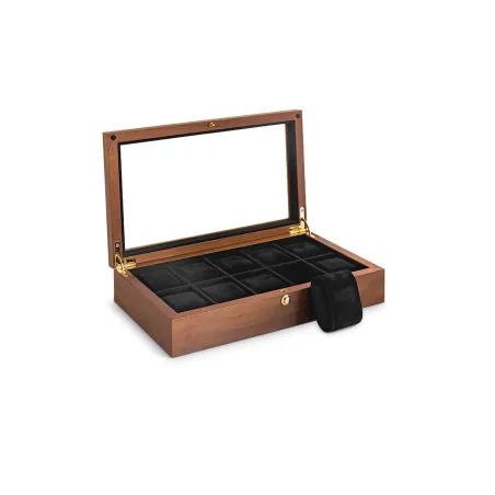 BOITE A MONTRE, Coffret 10 montres couvercle avec fenêtre placage en noyer mat 309368